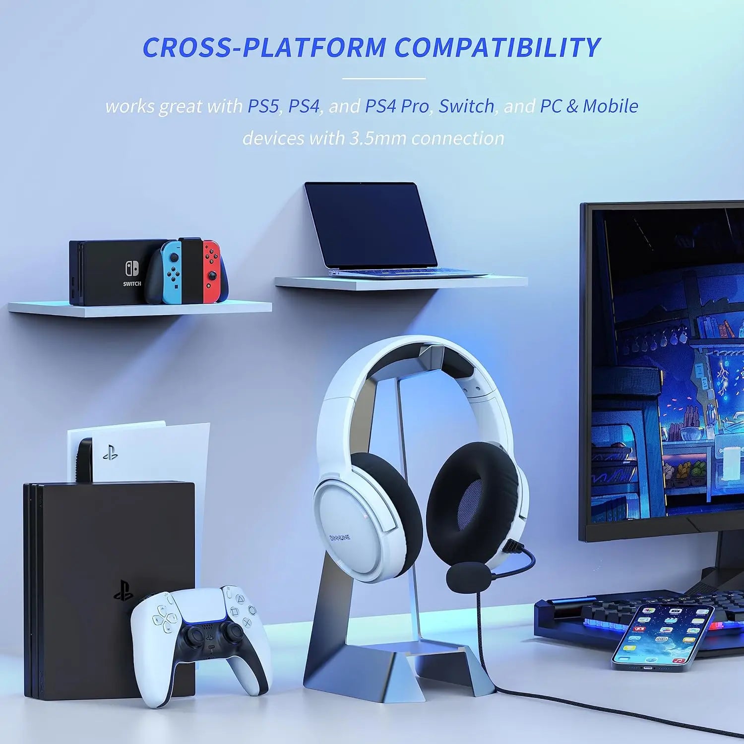 Auriculares gaming BINNUNE con micrófono para PS4 PS5 Xbox Series X|S Xbox One PC Switch Auriculares gaming con cable para Playstation 5 Xbox 1