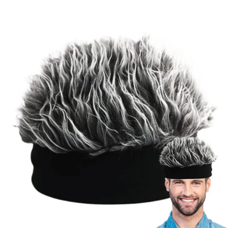 Gorro de pelo sintético corto para hombre, gorro de hip hop, gorro de calavera, peluca de tupé, gorro de pelo falso con púas, pelucas, diadema corta de melón, gorro
