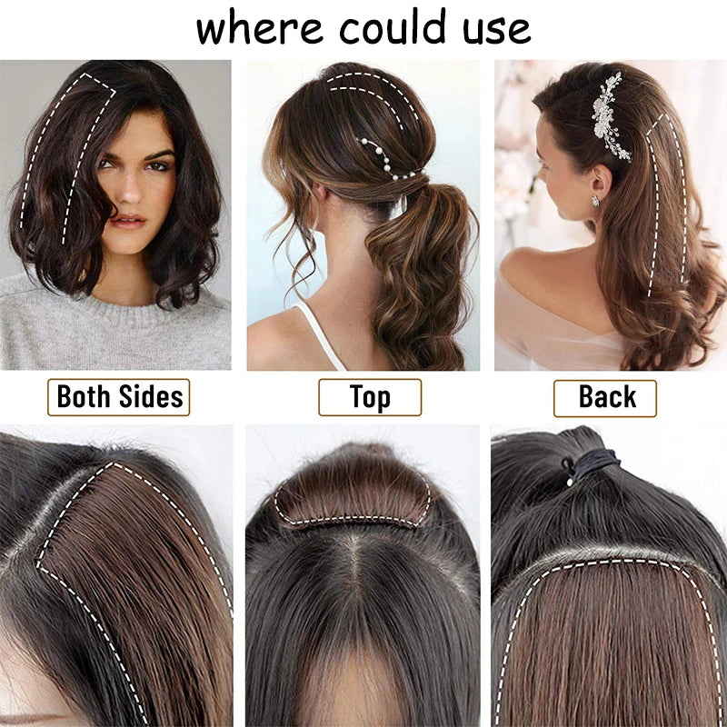 AZQUEEN Almohadillas de cabello sintético invisibles sin costuras con clip de una pieza para aumentar el volumen del cabello, extensiones de cabello, cubrepelo superior lateral