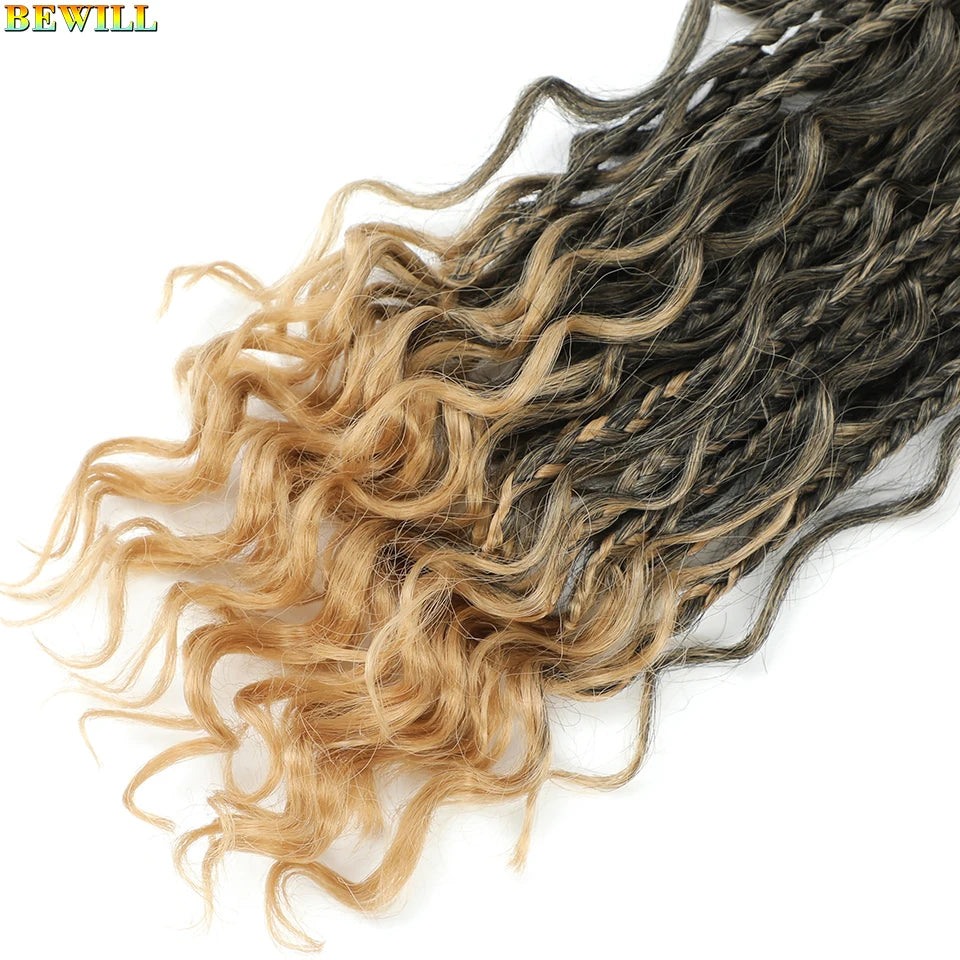 18" Long Boho Braids Extensions Goddess Box Braids Crochet Hair Black Purple Pink Synthetic Braiding Hair Bohemian Hippie Braids