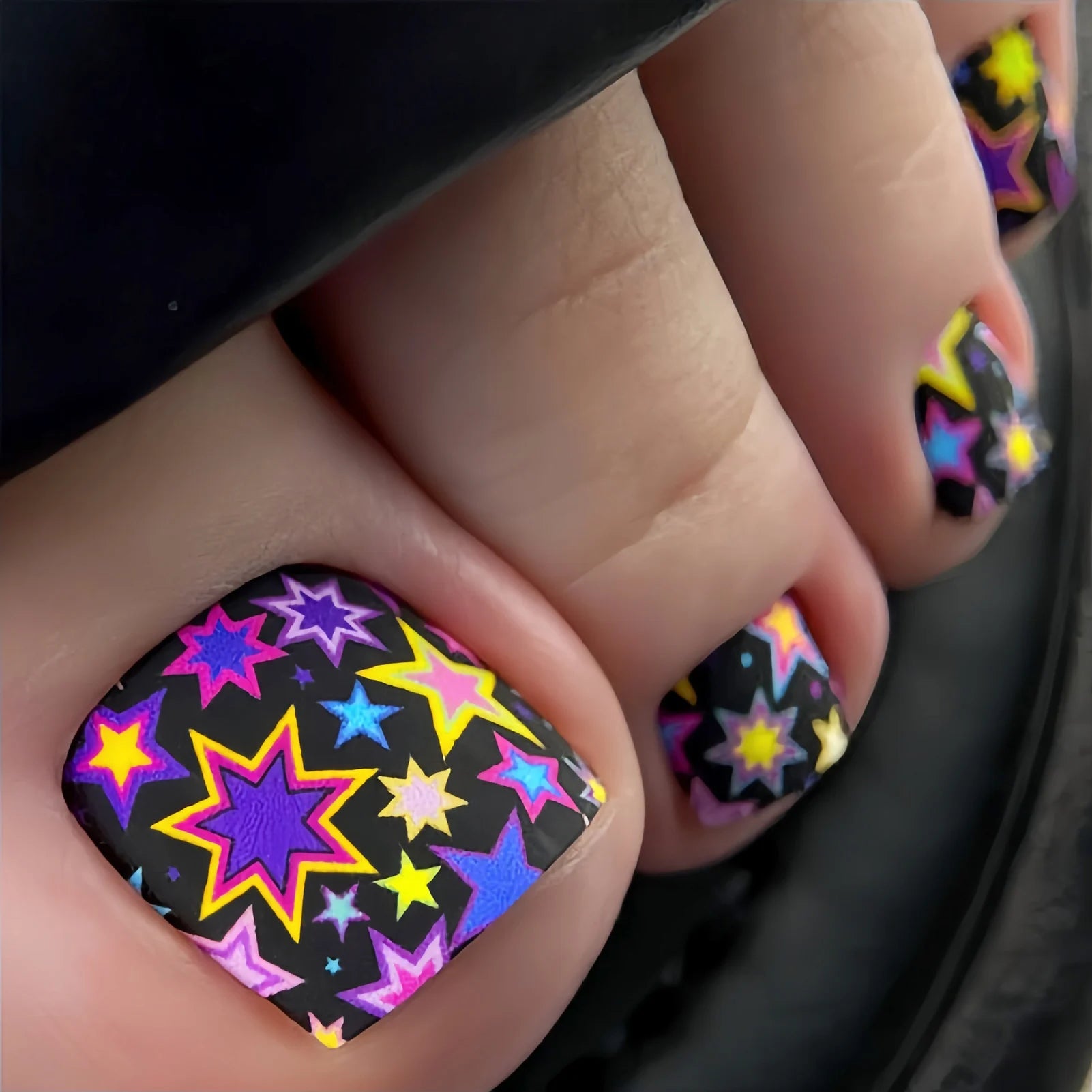 Uñas postizas de verano con diseño francés degradado, uñas cortas cuadradas para pies, juego de uñas a presión, puntas de uñas postizas de arcoíris, cobertura completa