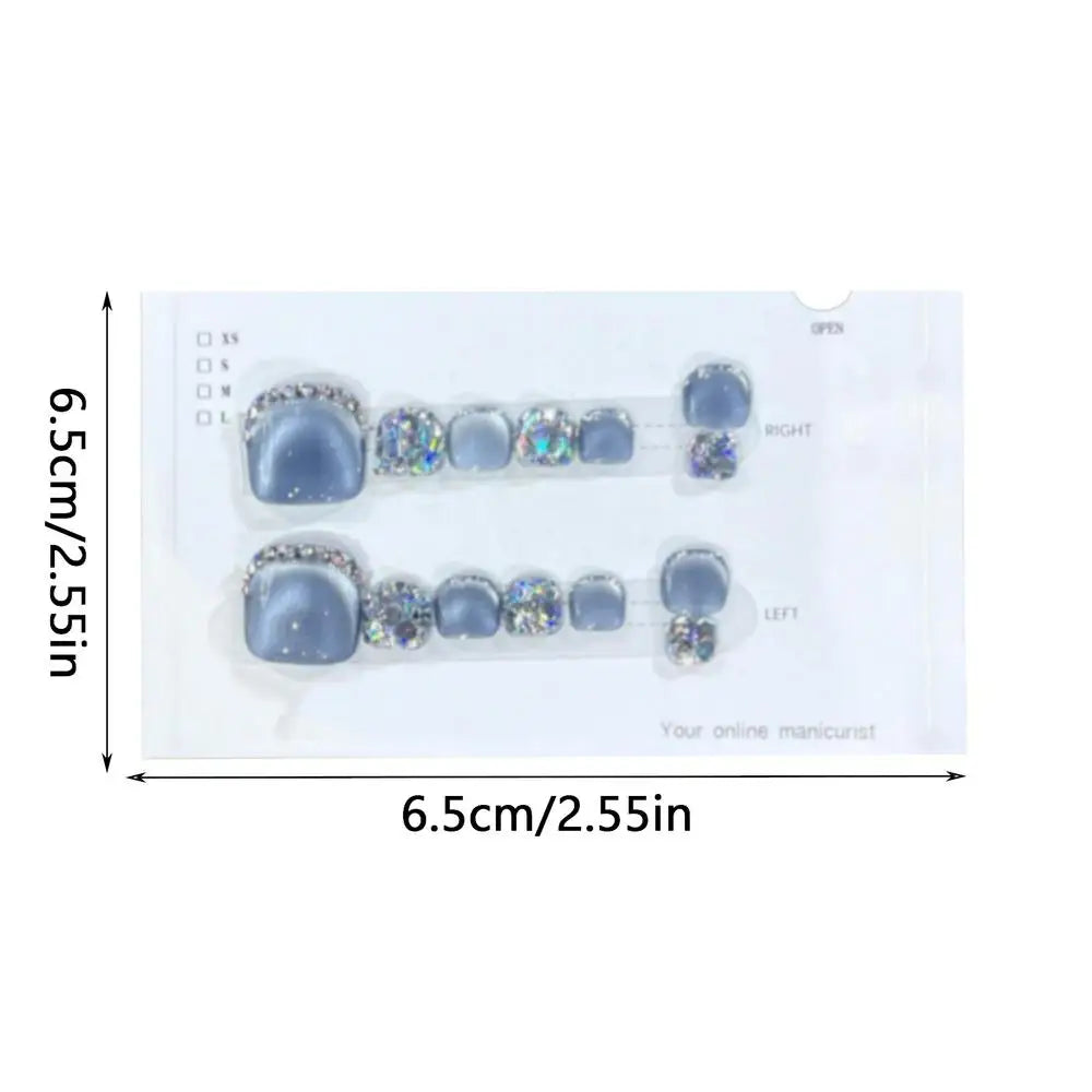 Toenails Glitter Glitter Press On Toe Nails Manicure Art Glossy Fake Toe Nails 14Pcs Sparkling Cat's Eye Toenail Girls Nail Art