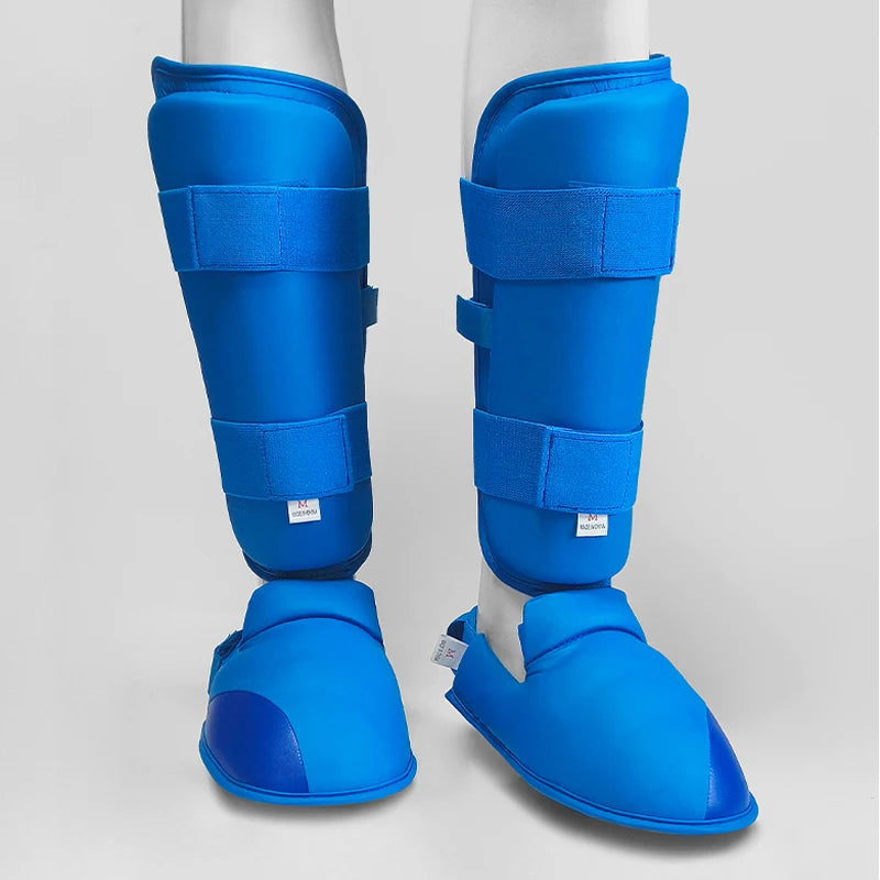 Karate shin guard Adult Children Support Equipment Shin Knee Foot Hand Guard Leather Belt Boxing Martial Arts Gear