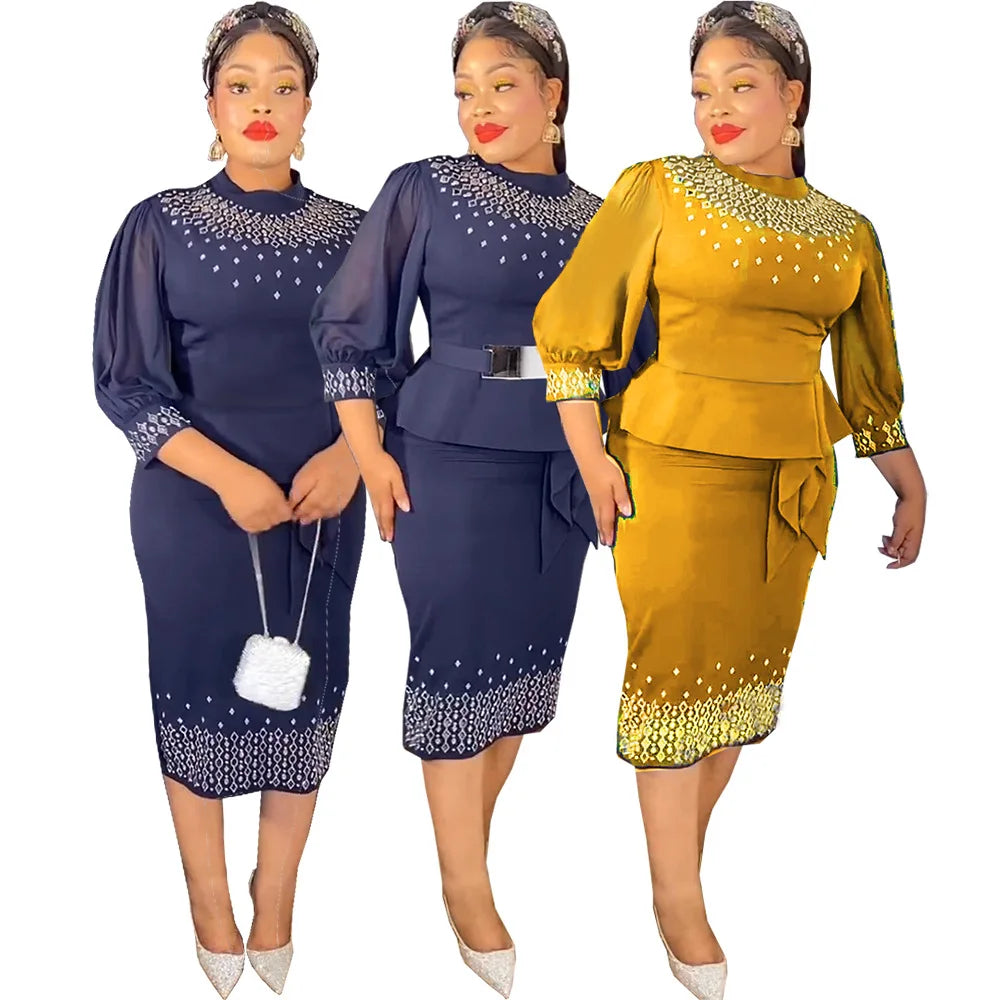 Vestidos de Noche de Fiesta Africanos para Mujer, Elegante Vestido Entallado de Poliéster Africano de Manga Media de Primavera, Ropa Africana Dashiki