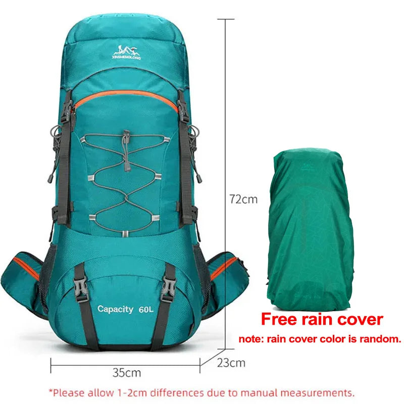 Mochila de senderismo, bolsa de camping, montañismo con funda impermeable para lluvia, mochila de día para hombres y mujeres, mochila de viaje al aire libre, pesca
