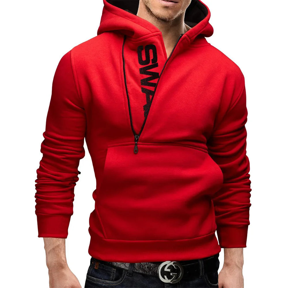 Sudadera con capucha de manga larga para hombre, sudadera con cremallera y capucha, cuello alto, top, chaqueta, abrigo, suéter negro