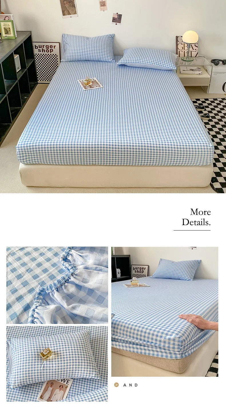 Sábana Ajustable Estilo Plaid, Funda de Cama Suave para la Piel, Sábana Elástica para Habitación de Niñas y Niños, Ropa de Cama para el Hogar (Sin Funda de Almohada)