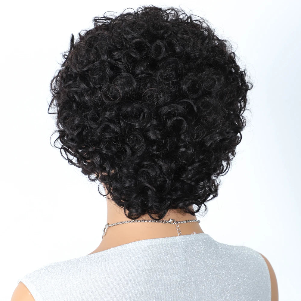 Lekker Clearance Black 100% Human Hair Wigs Short Pixie Cut Afro Curly Bob For Women Brazilian Remy Hair Full Machine Made Wigs
