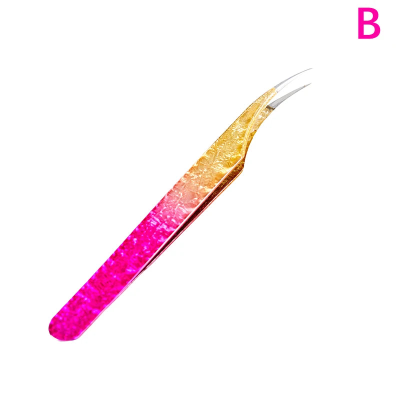 Pinzas para extensiones de pestañas de acero inoxidable de color degradado, pinzas de precisión antiestáticas, herramienta para extensión de pestañas