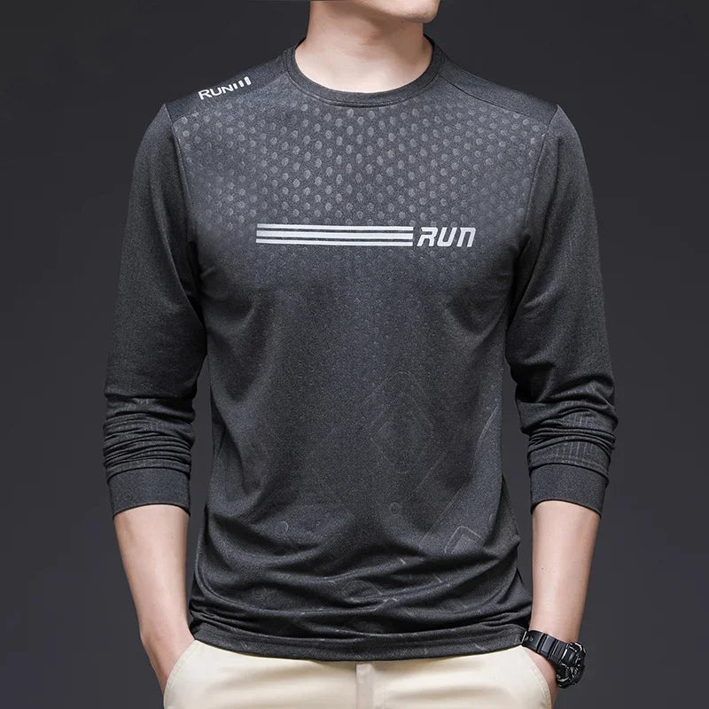 Youth Fashion Handsome Autumn Versatile Round Neck T-shirt Comfortable High Elasticity Breathable High Quality Long Sleeve Top