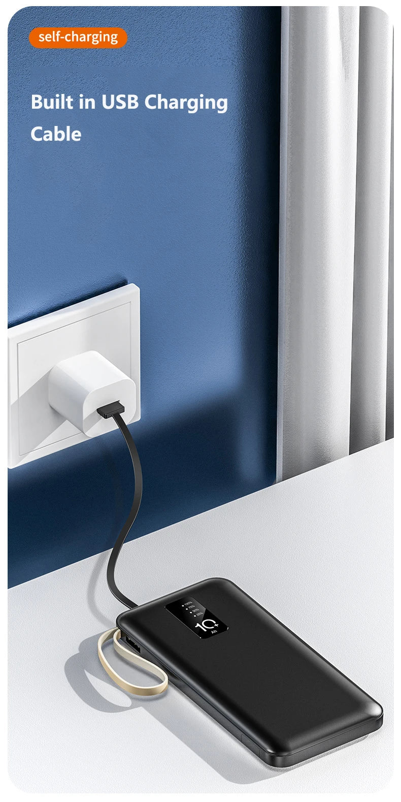 Power Bank 20000mAh Cable Integrado Cargador Portátil Batería Externa para Teléfono Móvil Carga Rápida Powerbank para iPhone 14 Xiaomi Mi