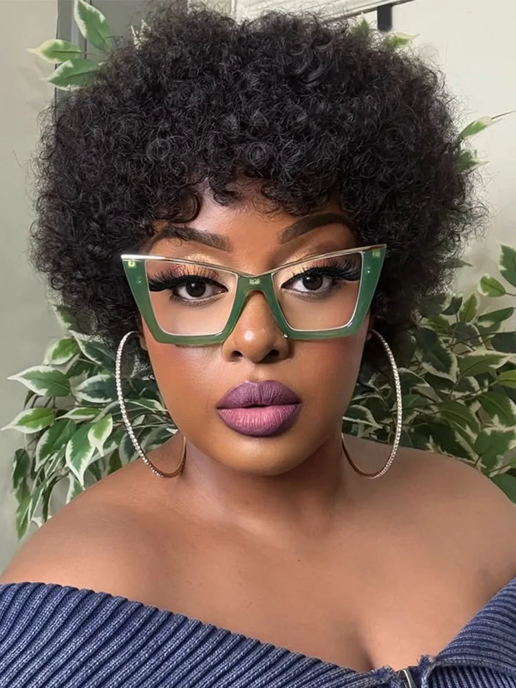 Lekker Clearance Black 100% Human Hair Wigs Short Pixie Cut Afro Curly Bob For Women Brazilian Remy Hair Full Machine Made Wigs