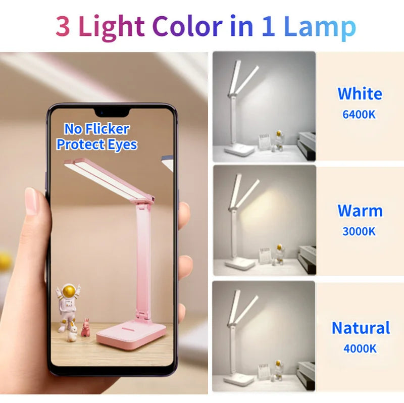 Lampe de bureau LED rechargeable par USB, 3 niveaux d'intensité, tactile, protection des yeux, pliable, idéale pour la chambre à coucher