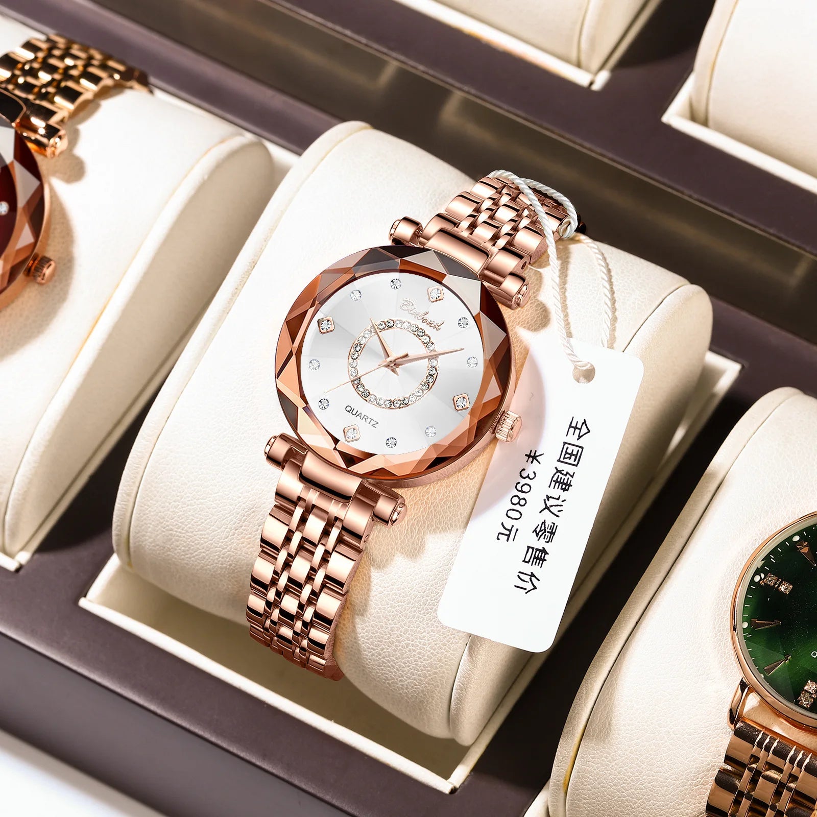 Reloj de Mujer de Lujo Ligero a la Moda con Diamantes, Reloj de Cuarzo Elegante Impermeable V005