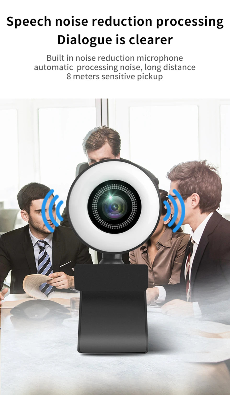 Webkamera 1080P Minikamera Full HD Webkamera Med Ringfyllingslys Mikrofon USB Direktesending For Youtube PC Bærbar PC Videoopptak