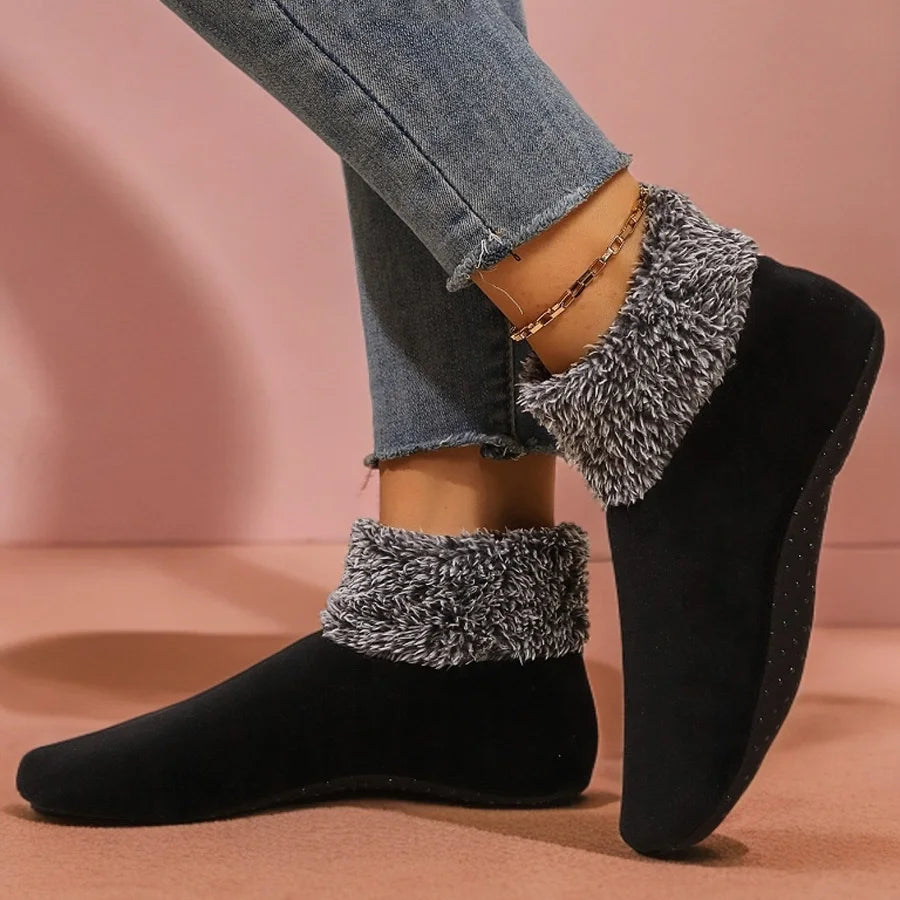 1 Pair Cozy Fuzzy Trim Floor Socks Ultra-Warm Thick Soft Winter Indoor Socks Women Cold Weather Anti-Slip Sole Comfortable