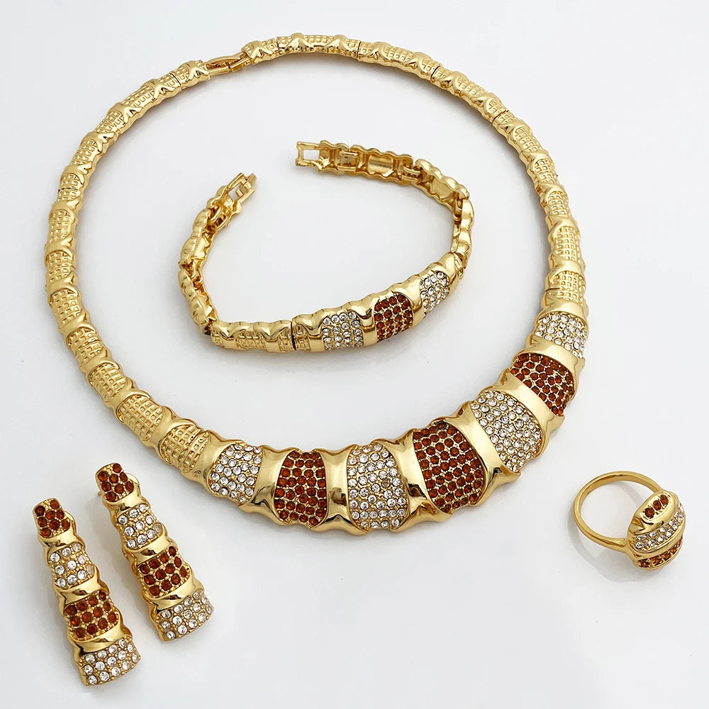 Juego de joyas de Dubái para mujer chapado en oro de 18 quilates, lujoso conjunto de collar, pendientes, pulsera y anillo, joyería para fiesta de boda, tendencia