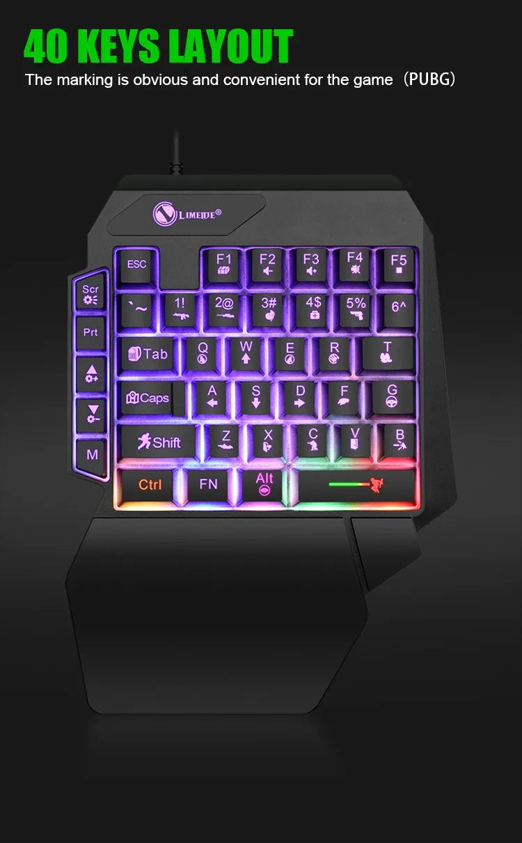 Teclado gaming de una mano y 35 teclas, mini teclado USB ultradelgado con retroiluminación para ordenador portátil, de sobremesa y smartphone