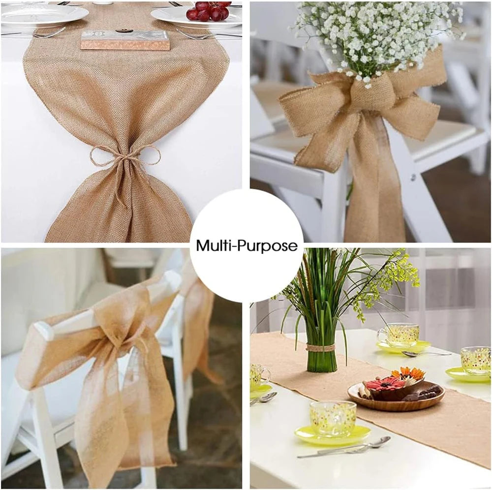 1 stk. bryllupsløper i jute, rustikk burlap-bordløper med frynsete kanter, teppe til bryllupsfest, utdrikningslagdekor