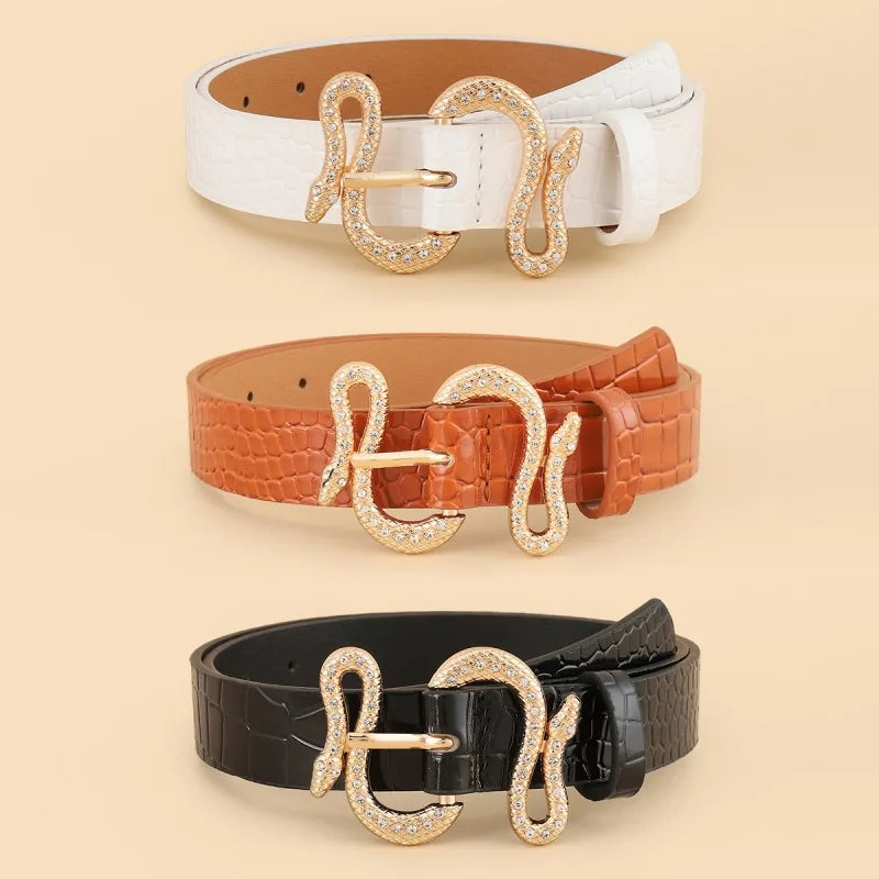 New European and American Style Women's Fashion Snake BucklepuVersatile Simple Belt for Jeans and Suits for Women