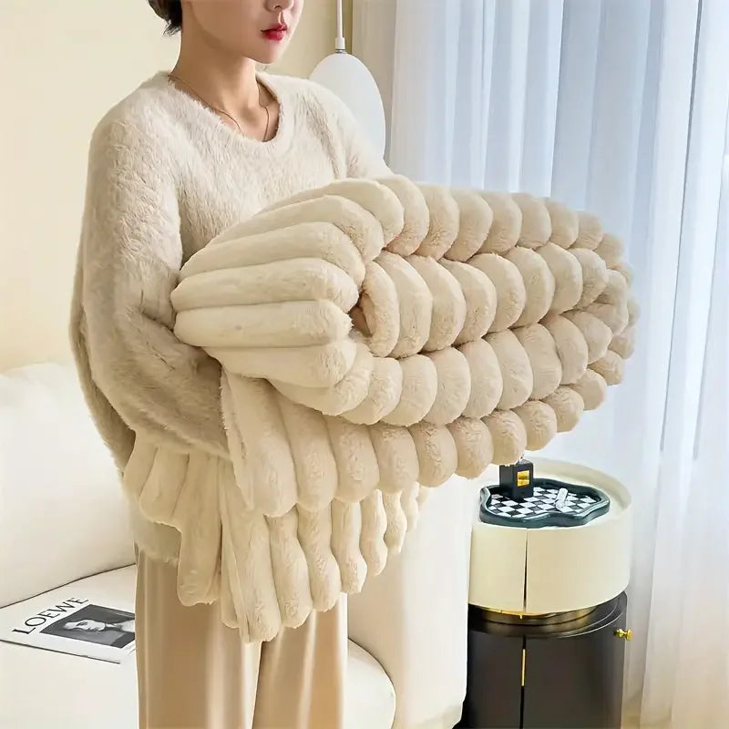 Manta de invierno de terciopelo de conejo de lujo – Franela gruesa, cálida y suave