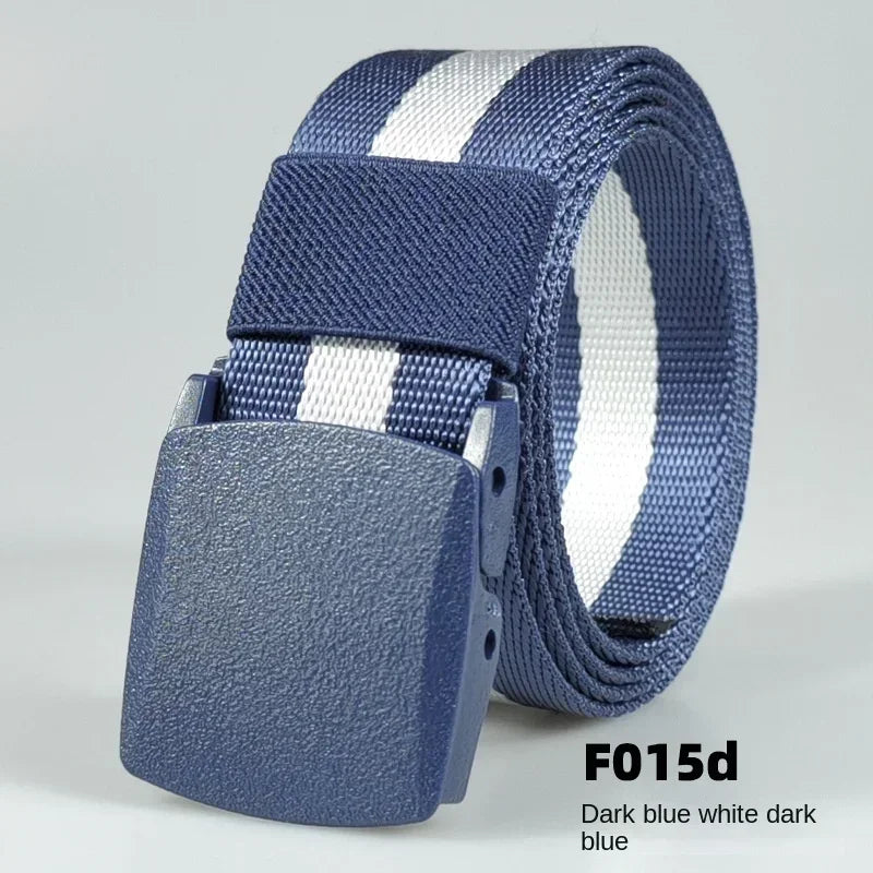 Ceintures en nylon à boucle automatique pour femmes, en toile, pour voyage en plein air, pantalons de sport haut de gamme, ceintures non métalliques pour hommes, blanc, noir, bleu, rouge