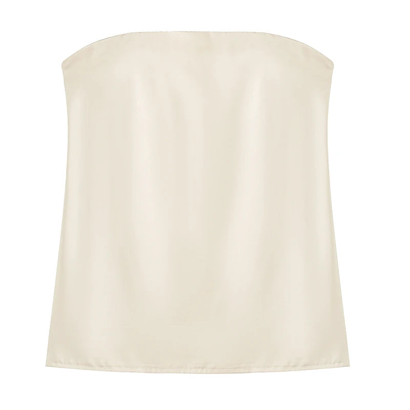Conjuntos de pantalones para mujer TRAF, blusas de tubo de satén, conjunto de dos piezas para mujer, traje de verano elegante, pantalones de dos piezas, top sin mangas para mujer