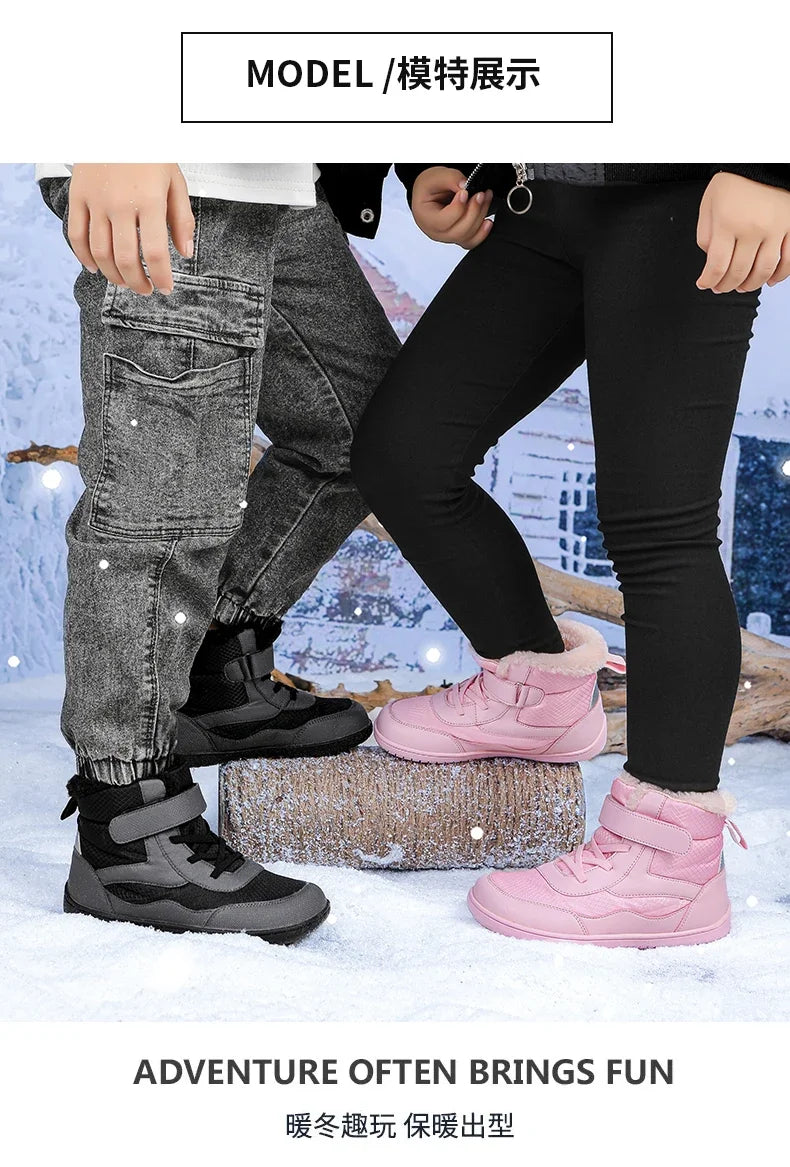 Boys Girls Winter Snow Boots Wide Toe Barefoot Insulated Waterproof Fur Lined Shoes for Kids Cold Weather Outdoor Sneakers