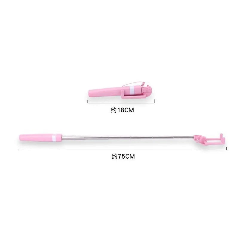 Mini ledningsstyrt selfiestang rosa/blå/svart egnet for Android 3,5 mm/type-c selfiestang krymping 18 cm strekkbar 72 cm