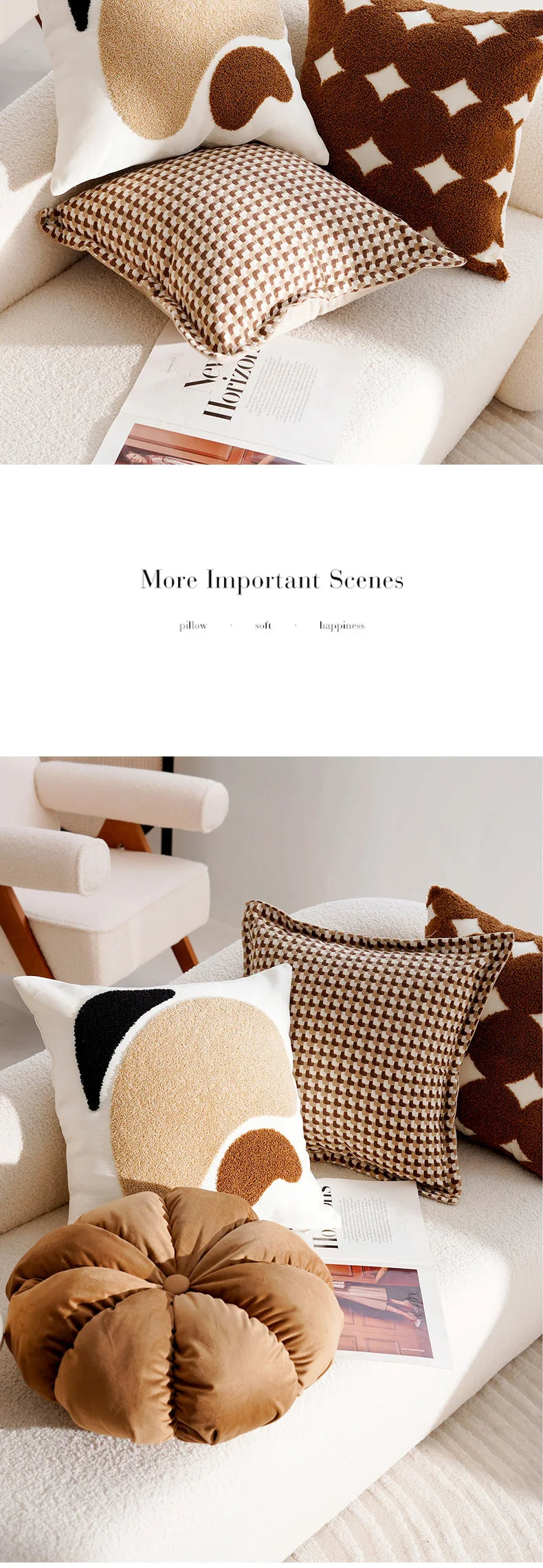 Pillow Cover in Cream Color, Retro Style, Brown French Sofa Waist Cushion Cover 45x45cm Pillowcase
