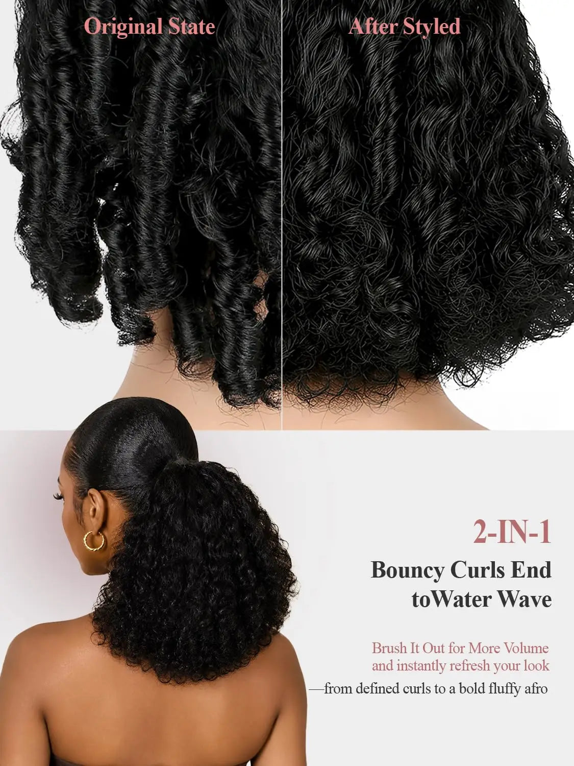 Ponytail Extension Afro Kinky Curly 12-18 Inch Drawstring Ponytail Extension with Unique Bouncy Curls End Pony Tail Synthetic