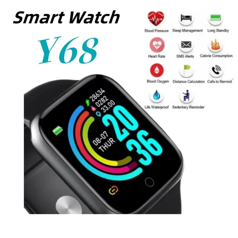 Smartwatch Y68 w/ Color Screen: Activity Tracker, Multi-Sport Mode, Step Counter, Notification Alert, Remote Music/Camera