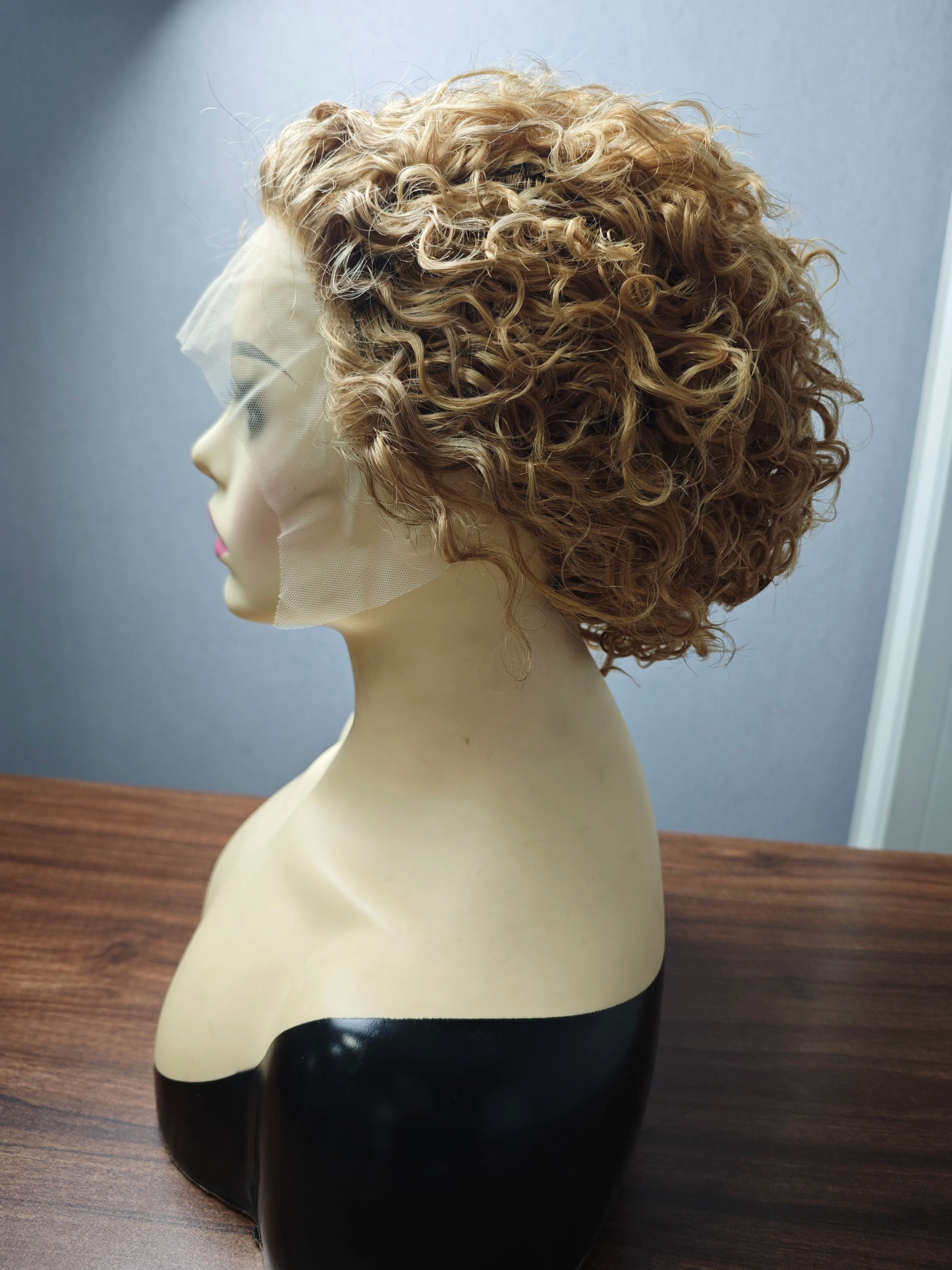 Honey Blonde #27 Short Pixie Cut Wigs 13x1 Lace Front Short Layered Pixie Wig for Daily Wear 100% Human Hair Transparent Lace