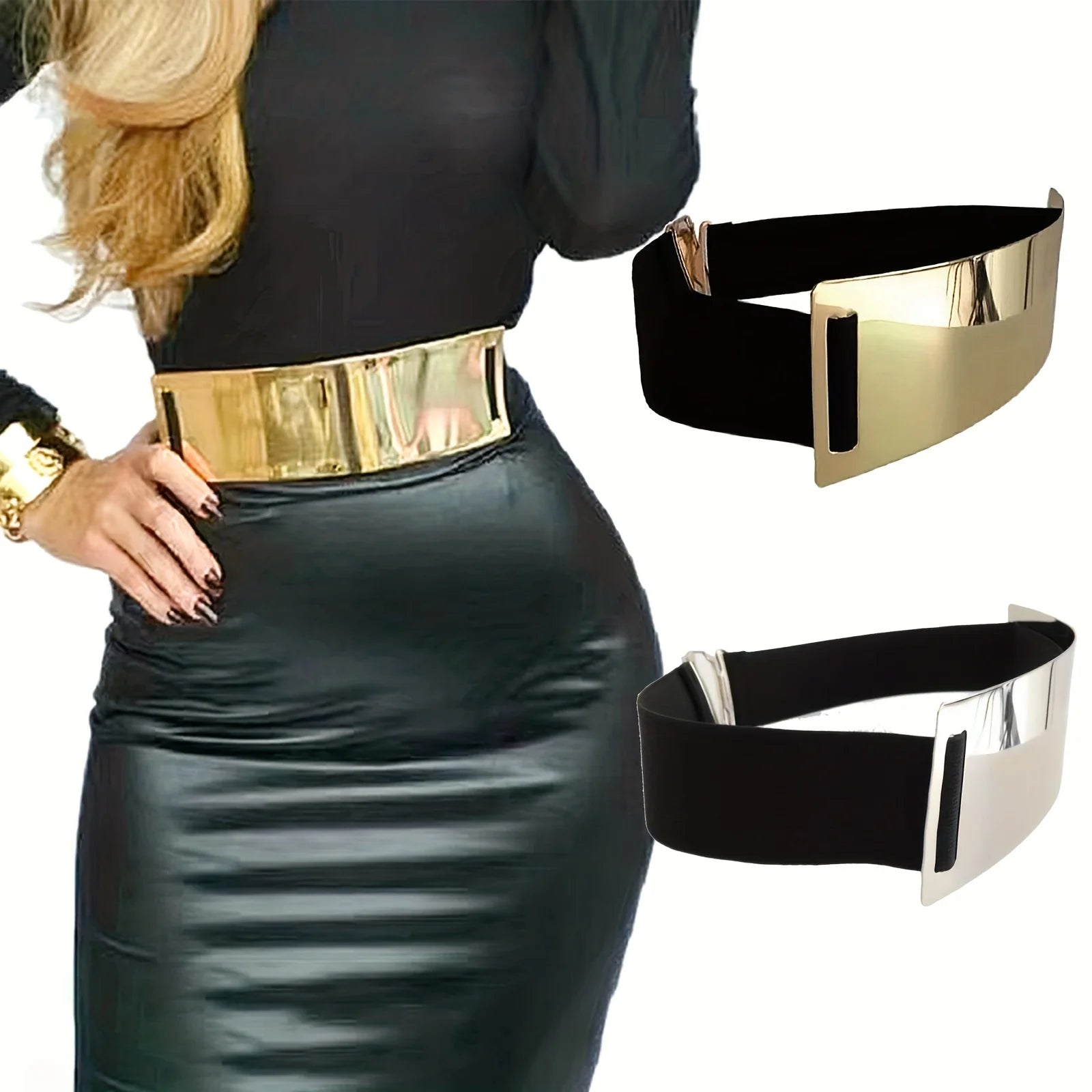 Metallic Wide Waist Belt