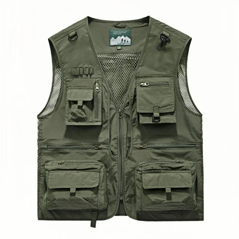 Chaleco de hombre, verano, casual, para fotografía, pesca, chaleco multibolsillos, de ocio al aire libre, para montañismo, sin mangas, con cuello en V, logotipo personalizado