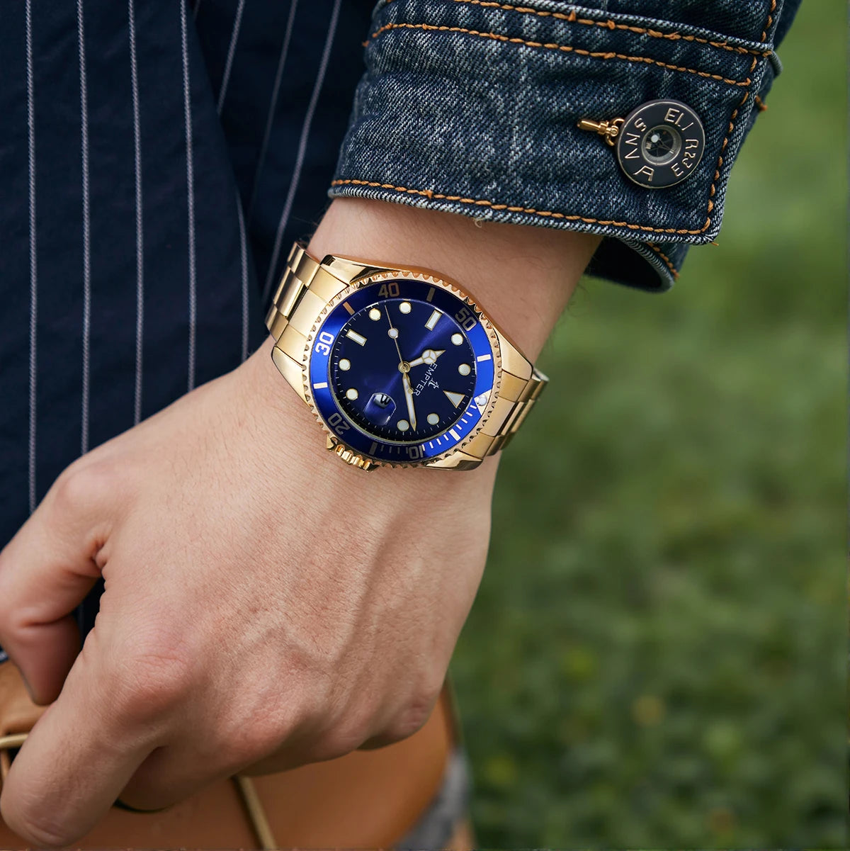 Montres pour hommes avec date, montre-bracelet de luxe étanche pour hommes, analogique, bicolore, en acier inoxydable, lumineuse
