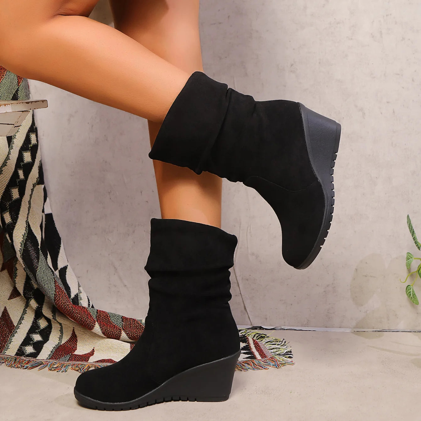Women Wedges Boots New Winter Fashion Casual Shoes for Women Elegant High Heels Round Toe Platform Solid Color Boots Women