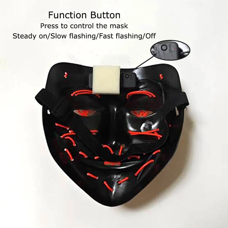 Máscara de purga LED de neón inalámbrica, que brilla en la oscuridad, máscara de cosplay de terror para Halloween, máscaras de fiesta de disfraces, accesorios luminosos divertidos