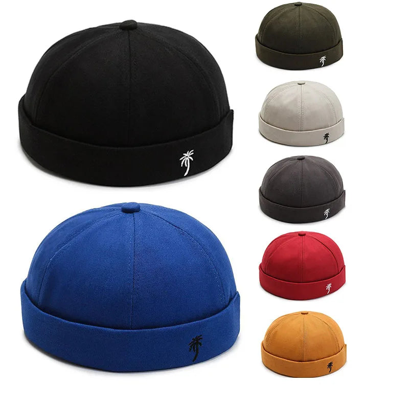 Bonnet brodé palmier vintage pour homme, casquette docker, chapeau de propriétaire de printemps, unisexe, style hip-hop, sans bord, bonnet réglable