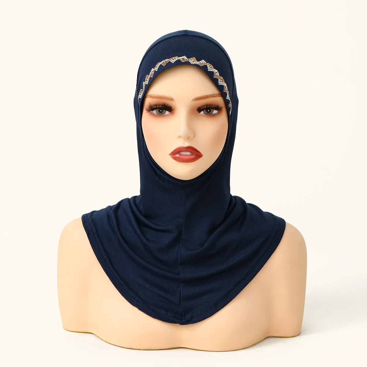 Nuevo hiyab instantáneo con pedrería brillante para mujer musulmana, cobertura total, gorro de algodón sólido, listo para usar, gorro interior