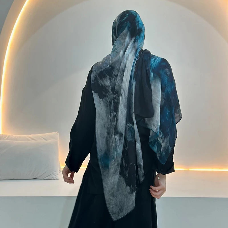 Estampado de acuarela, hiyab musulmán, pañuelo de mármol, suave, transpirable, protección solar, ligero, chal de playa de verano para mujer