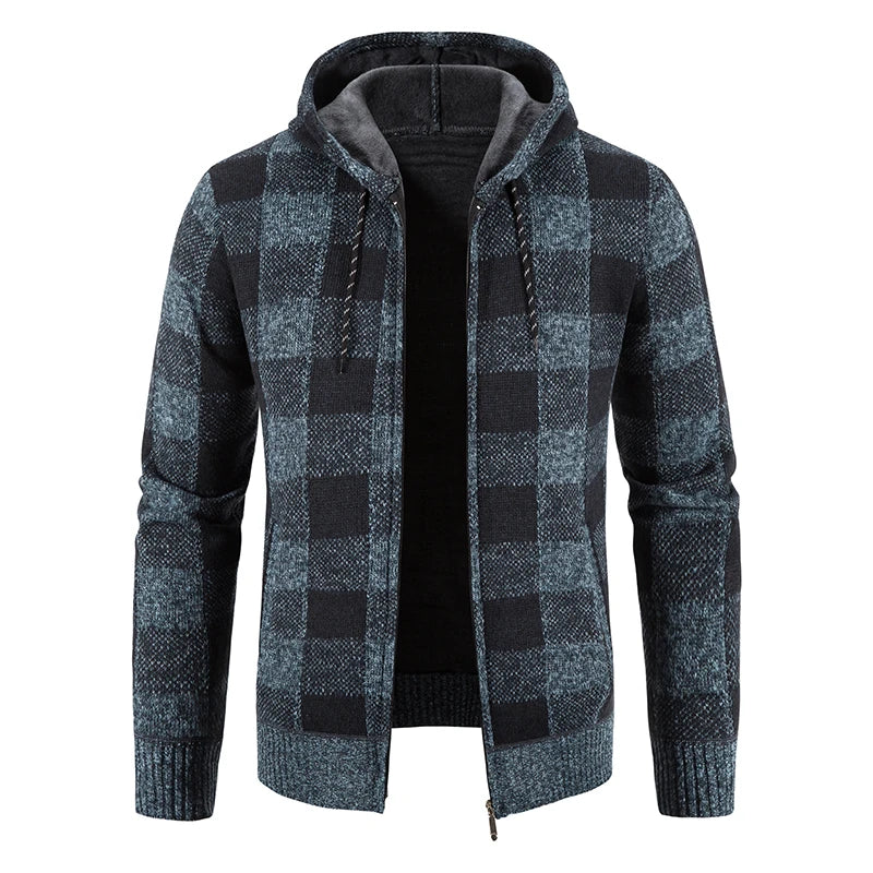 Chaqueta a cuadros nueva para hombre, suéter con capucha, forro polar de otoño e invierno, ropa informal gruesa y cálida, cortavientos para el frío