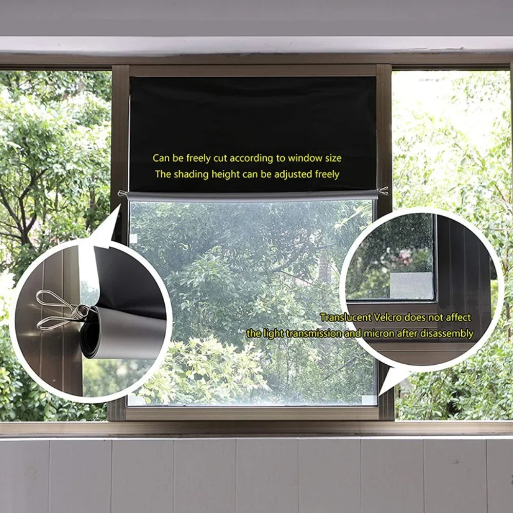 Cortina Opaca de Viaje Portátil DIY, Aislante Térmica para Ventana, Cortinas de Cocina Adhesivas sin Perforaciones, Tela Negra