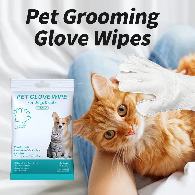 Guantes desechables para limpieza de mascotas, guantes de baño para gatos y perros, toallitas húmedas, guantes desodorizantes para el cuidado diario