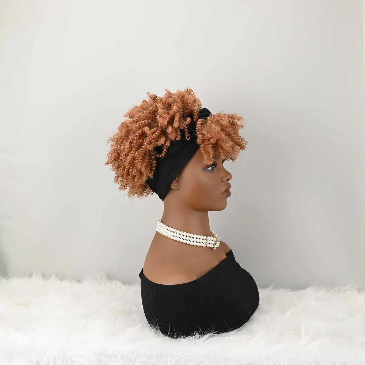 Headband Wig Curly Headband Wig With Bangs For Women Synthetic Afro Curly Hair Wig With Headband Attached Short Kinky Curly Afro High Puff With Bangs Stripes Short Red Curly Wigs with Bangs for Women, Natural Wavy Synthetic W