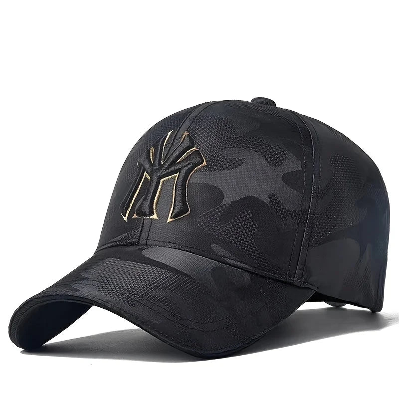 Gorra de béisbol de camuflaje bordada con letras de moda para primavera y otoño, gorra informal ajustable para exteriores, sombrero protector solar