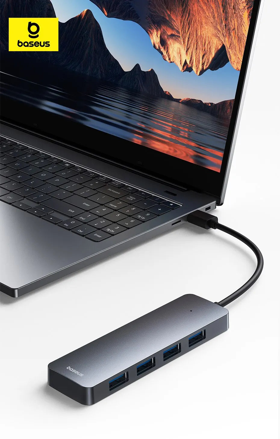 Baseus Hub USB de 4 puertos, Hub de ABS USB 3.0 para portátil, Adaptador Divisor Múltiple para Xiaomi Lenovo Macbook Accesorios de PC Ordenador