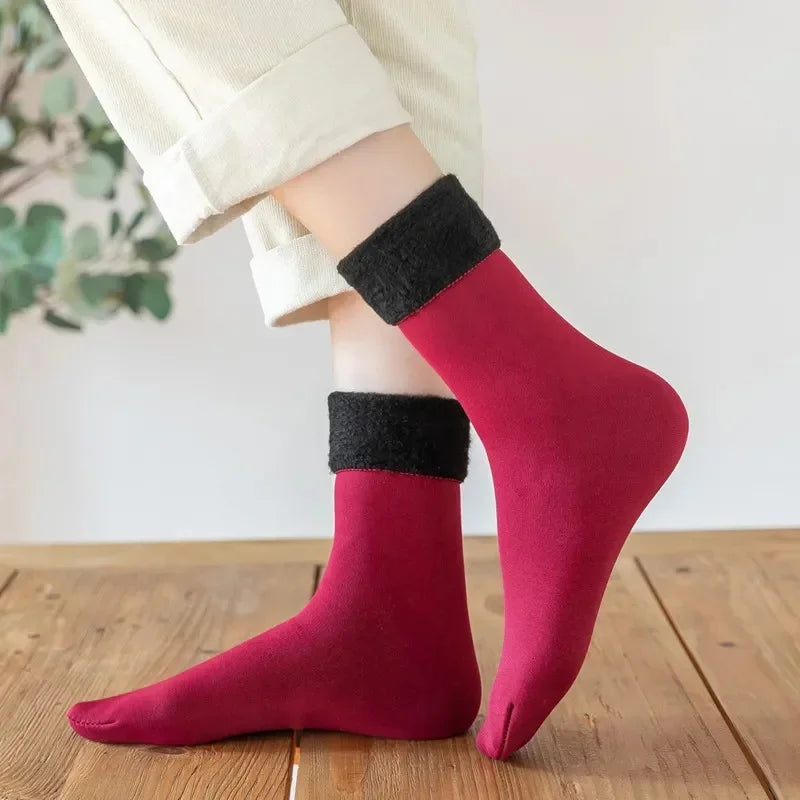 Harajuku Autumn Winter Warm Solid Women Sock Wool Thicken Thermal Socks Black Skin Seamless Snow Hosiery Velvet Home Floor Socks