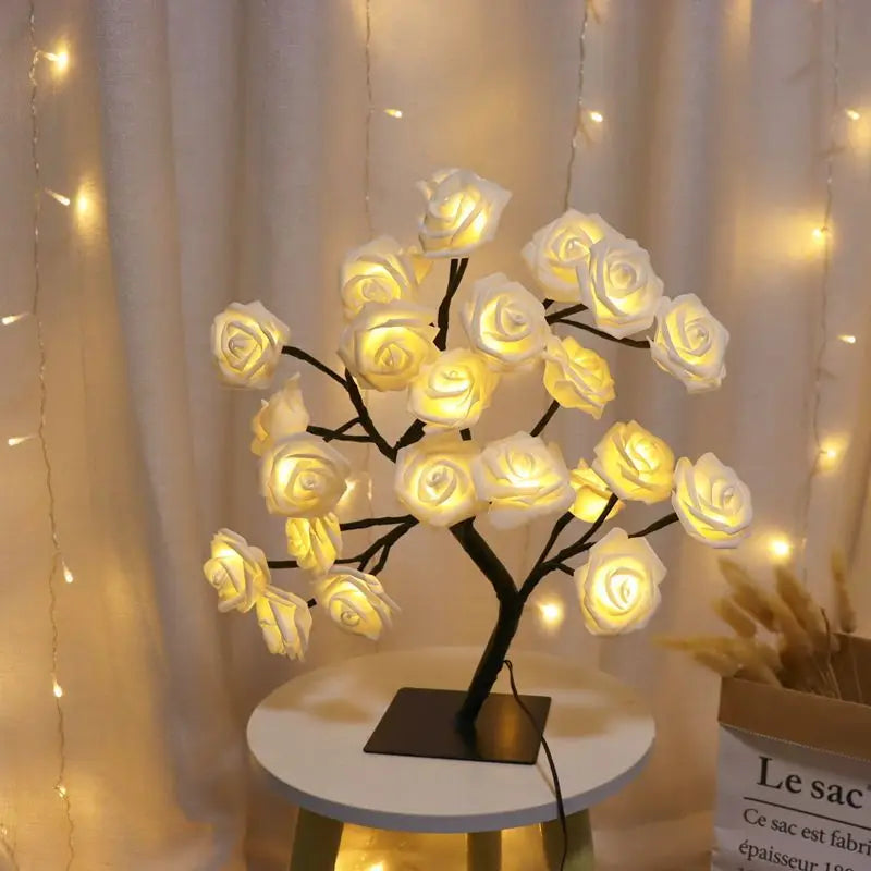 Guirlande lumineuse à 24 LED en forme de feuille d'érable, lampe de table en forme d'arbre à fleurs, veilleuse rose, cadeau pour mariage, fête, automne, Halloween, décoration