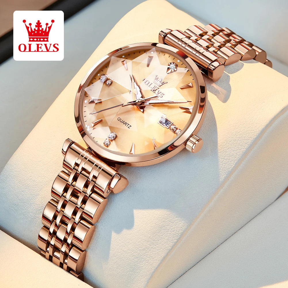 OLEVS 5536 Reloj de mujer de alta calidad con diseño de joyas elegantes, reloj de cuarzo impermeable, reloj de lujo de oro rosa para mujer Reloj Mujer
